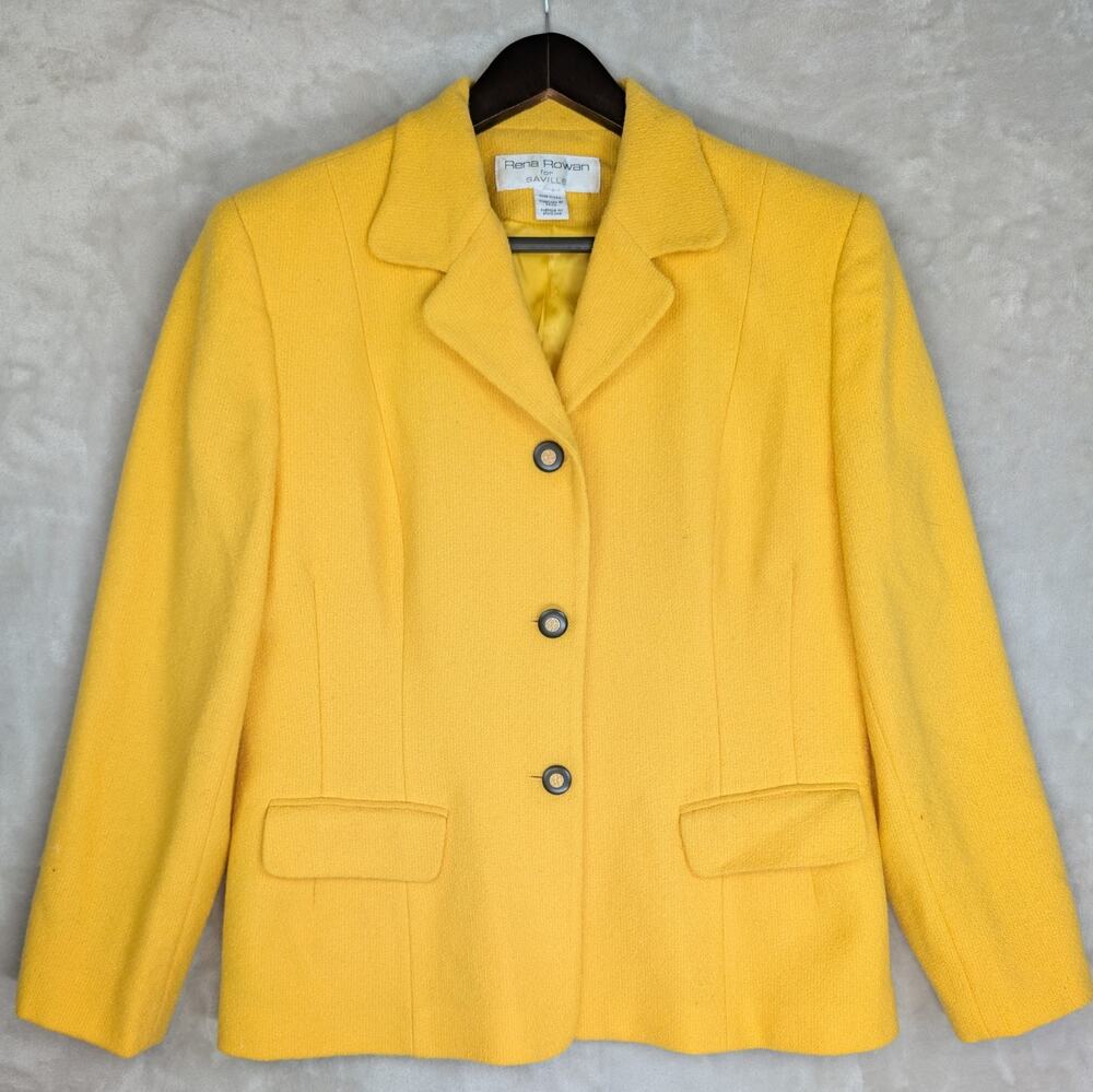 Vintage Rena Rowan For Saville Butter Yellow Wool Blazer Women's Medium Corpcore